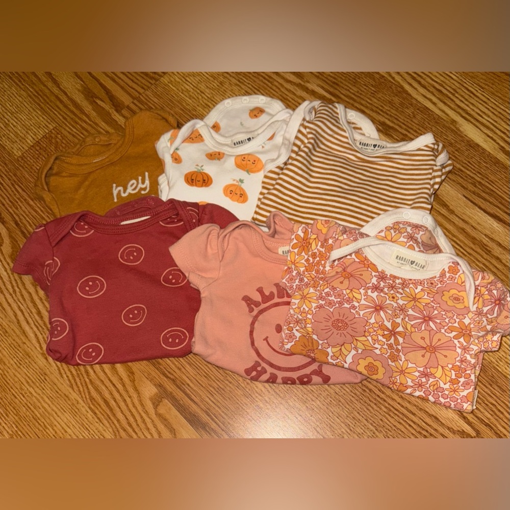 Rabbit Bear 0-3M bundle of 6 onesies